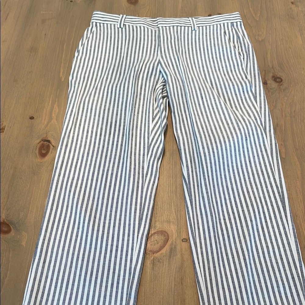 Banana Republic Gray and White Dress Pants with Vertical Stripes